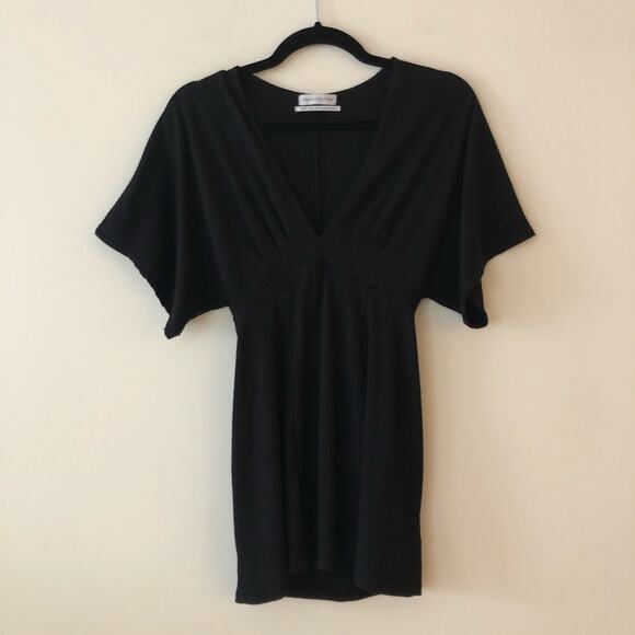 Urban Outfitters Claudia Black Ribbed Knit Plunging Mini Dress - Picture 2 of 5